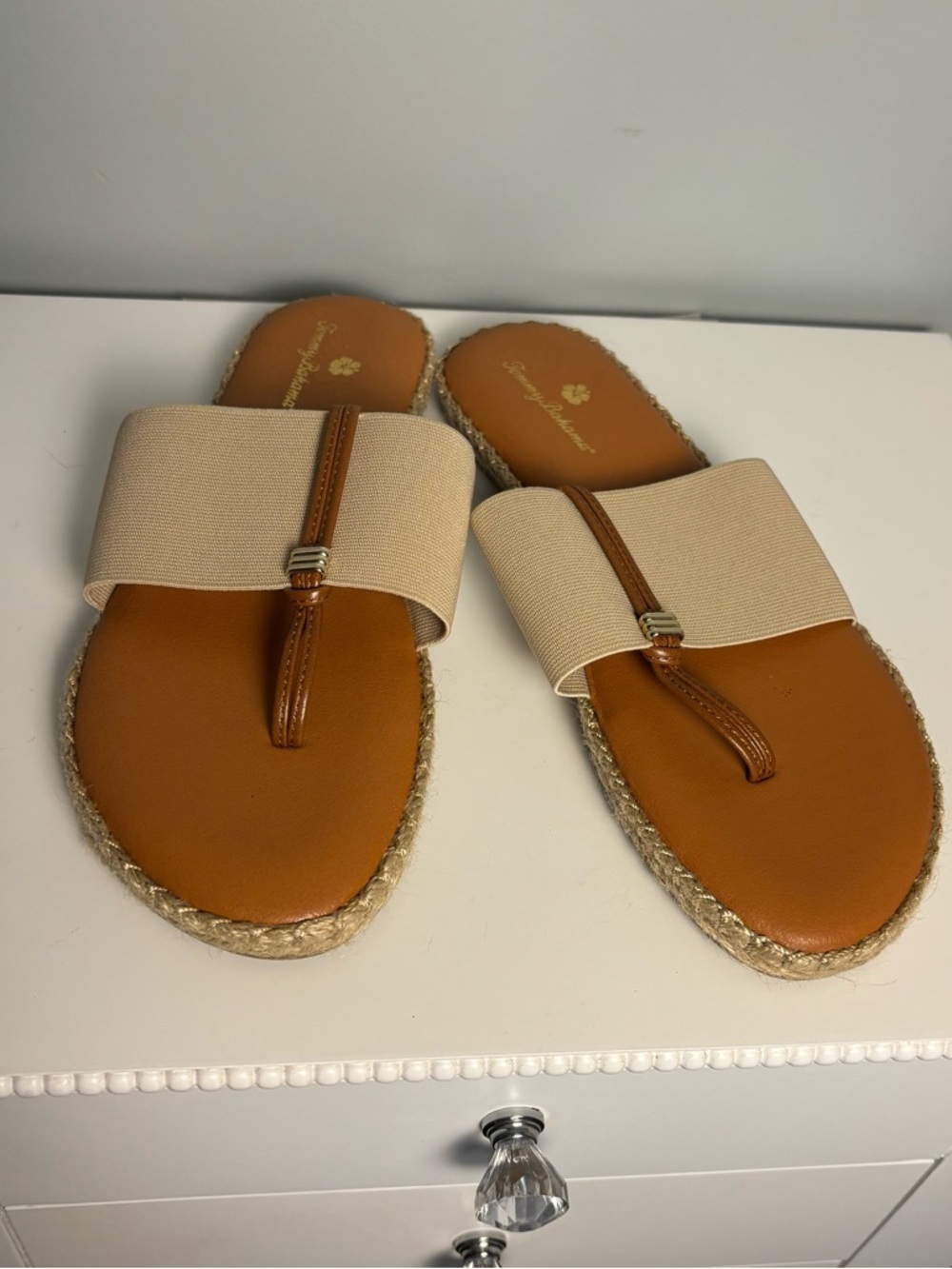 Tommy Bahama Beige and Tan Slide Sandals *Brand New*